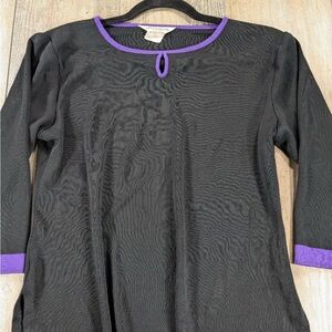 Misook Vintage Black Purple Trim 3/4 Blouse